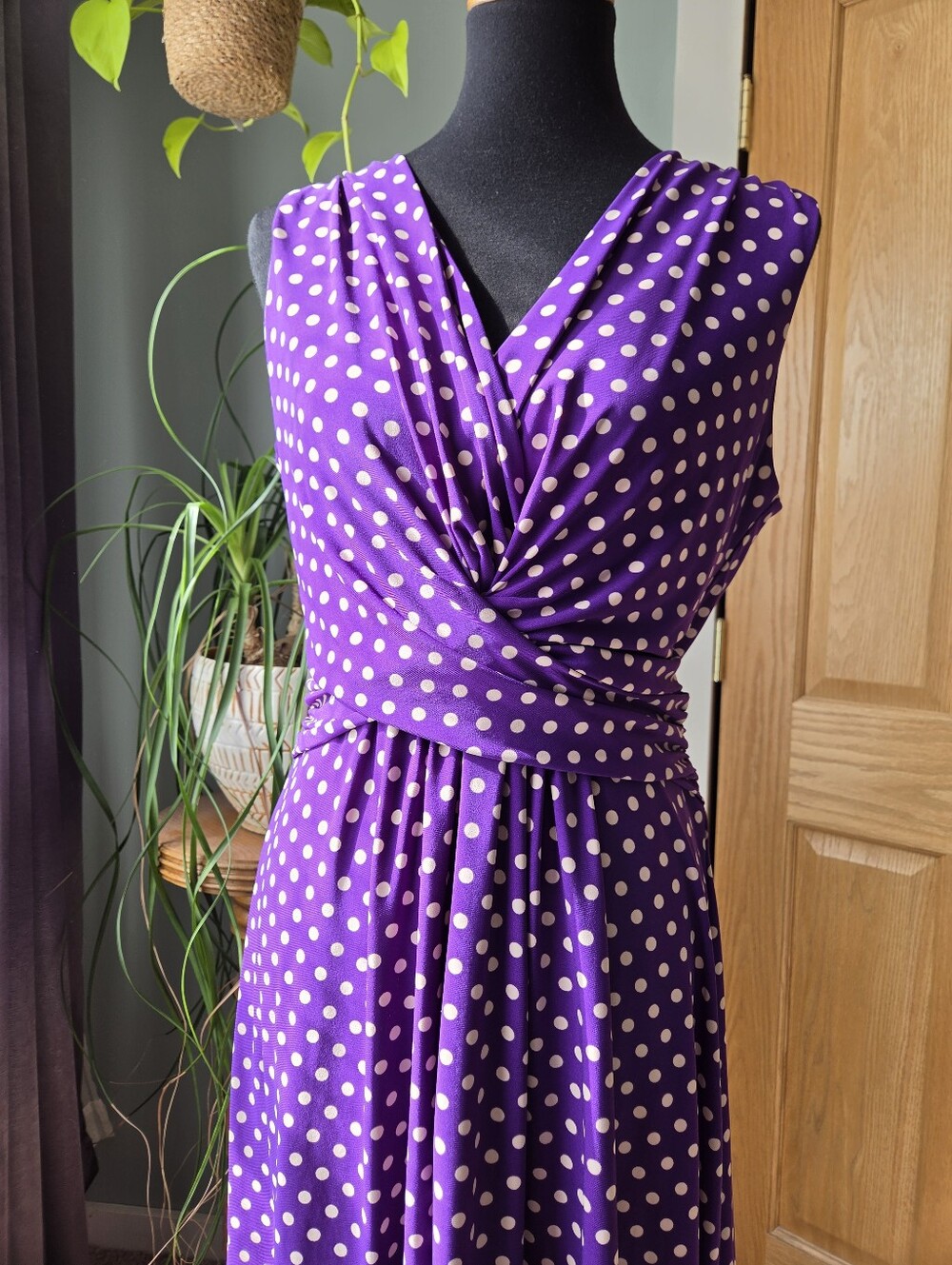 Chaps Purple Polka Dot Dress